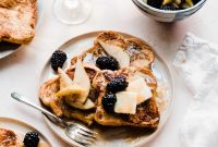 Vanilla Rum French Toast with Blackberries and Pears
