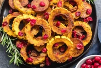 Roasted Delicata Squash, Sweet Potato & Cranberry Side Dish (Paleo, GF)