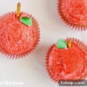back to school apple cupcakes with red sugar frosting