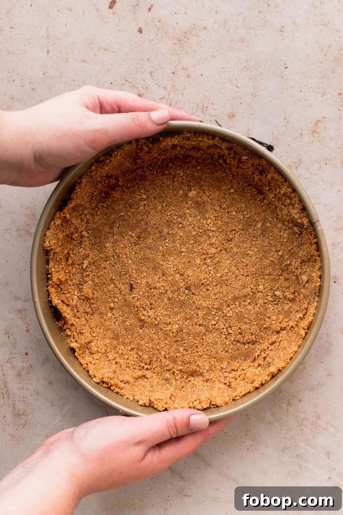 Easter Egg Cheesecake Recipe with Decorative Candy Topping 5 Graham cracker crust in a springform pan.