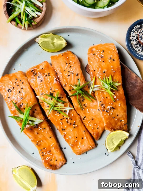 Baked miso salmon on serving platter.