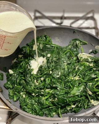 Creamed Spinach Adding Cream
