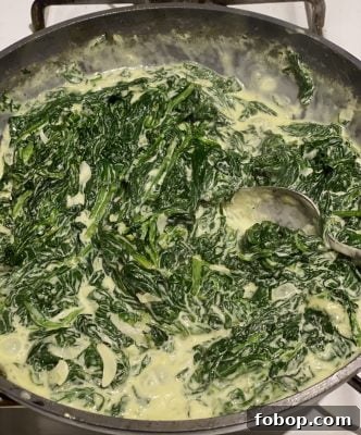 Creamed Spinach Cooking In Pan