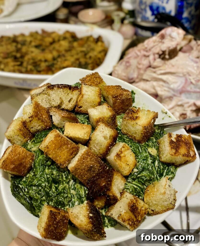 Creamed Spinach in Bowl Close Up