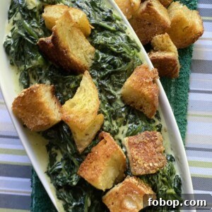 Creamed Spinach with Croutons Finished in Platter