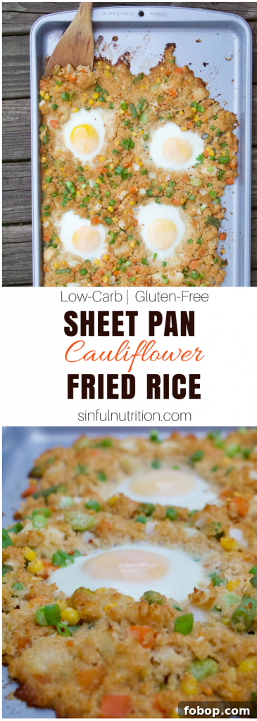 Sheet Pan Cauliflower Fried Rice Recipe for Quick Weeknight Meals 6 A low-carb and gluten free cauliflower fried rice recipe that's thrown on a sheet pan and baked in the oven. Only 7 ingredients, and made in under 20 minutes! | @sinfulnutrition | #thereciperedux
