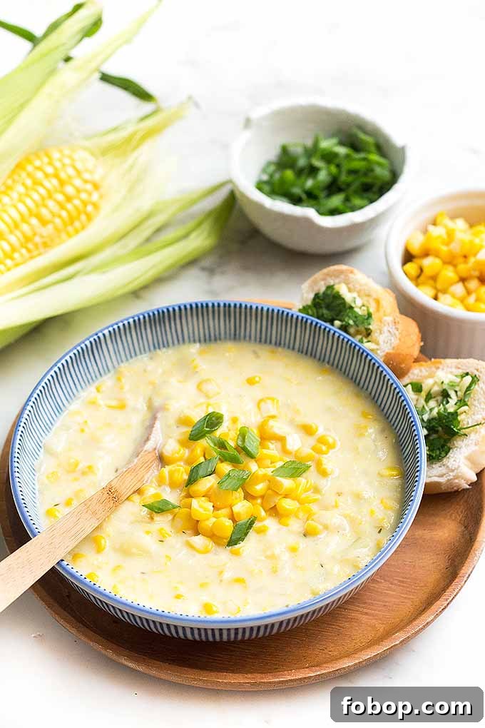Summer Corn Chowder with Garlic Herb Bread: Creamy Seasonal Recipe 2 Love corn chowder? Make your own with our summery recipe using fresh corn.