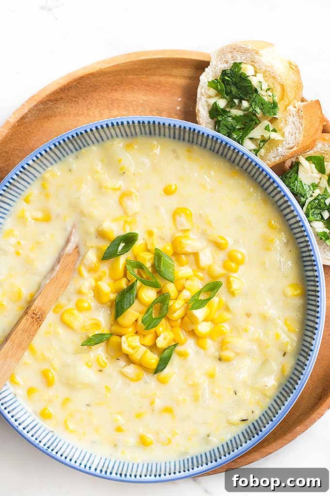 Summer Corn Chowder with Garlic Herb Bread: Creamy Seasonal Recipe 3 For a delicious summery meal, make a bowl of our fresh corn chowder, complete with quick and easy garlic bread.