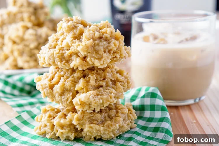 No-Bake Irish Cream Cookies: Luscious Stovetop Dessert Recipe 3 These Irish Cream No Bake Cookies are a boozy twist on the classic cookie recipe! Irish cream combined with sugar, butter, and oatmeal for a richly sweet treat that's perfect for St. Patrick's Day!