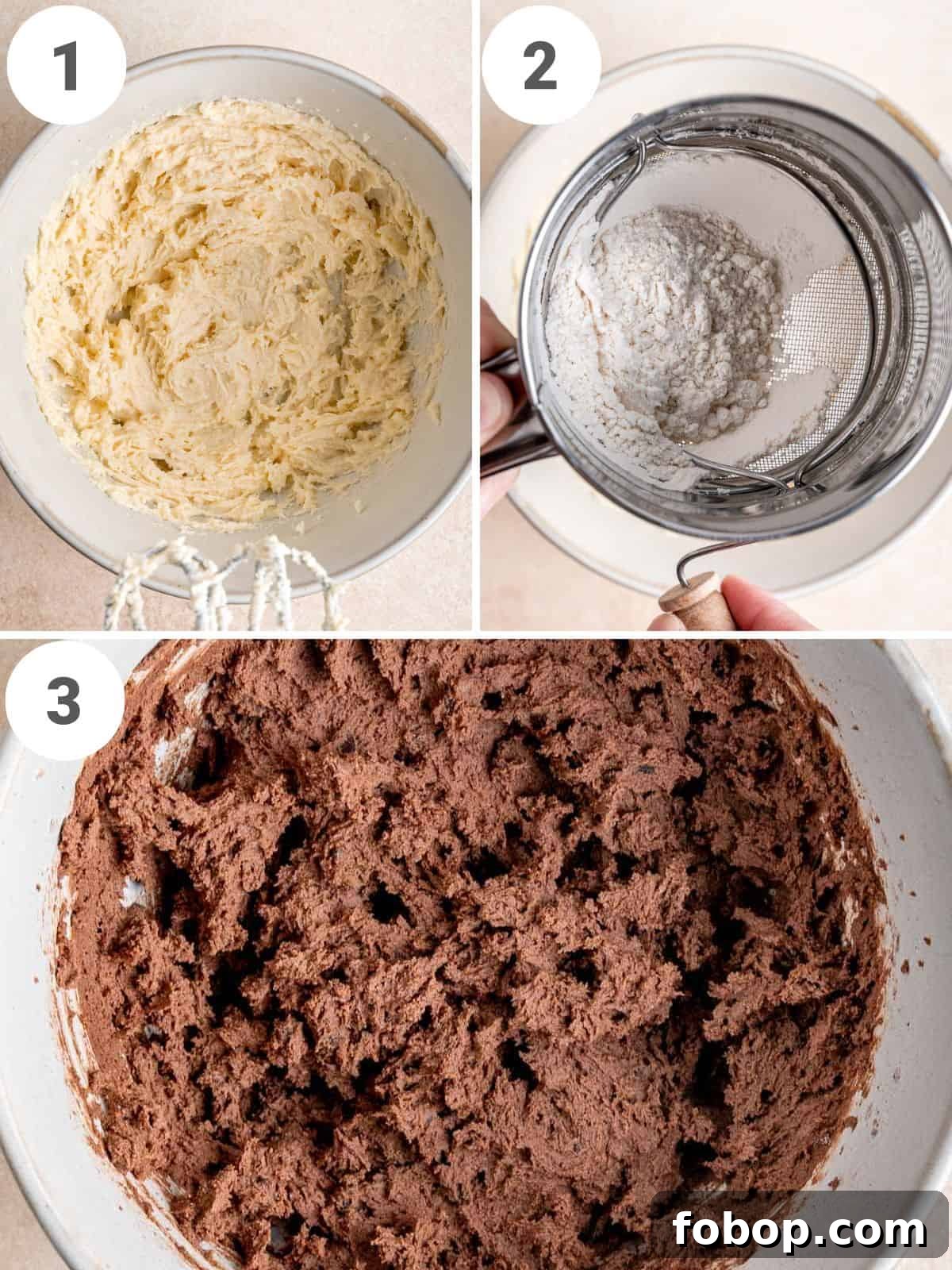 Homemade Edible Chocolate Cookie Dough Recipe 4 A 3-photo collage showing how to make chocolate cookie dough with chocolate chips.