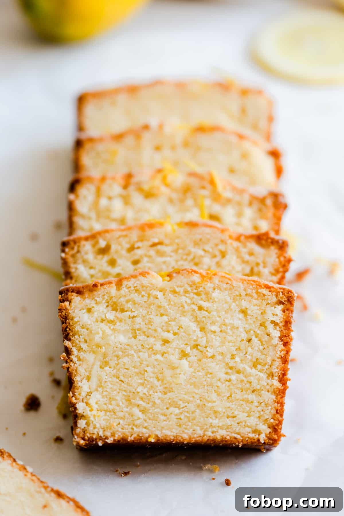 close up of slices of lemon cake