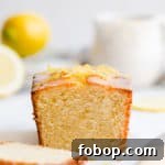straight ahead close up of lemon cake loaf