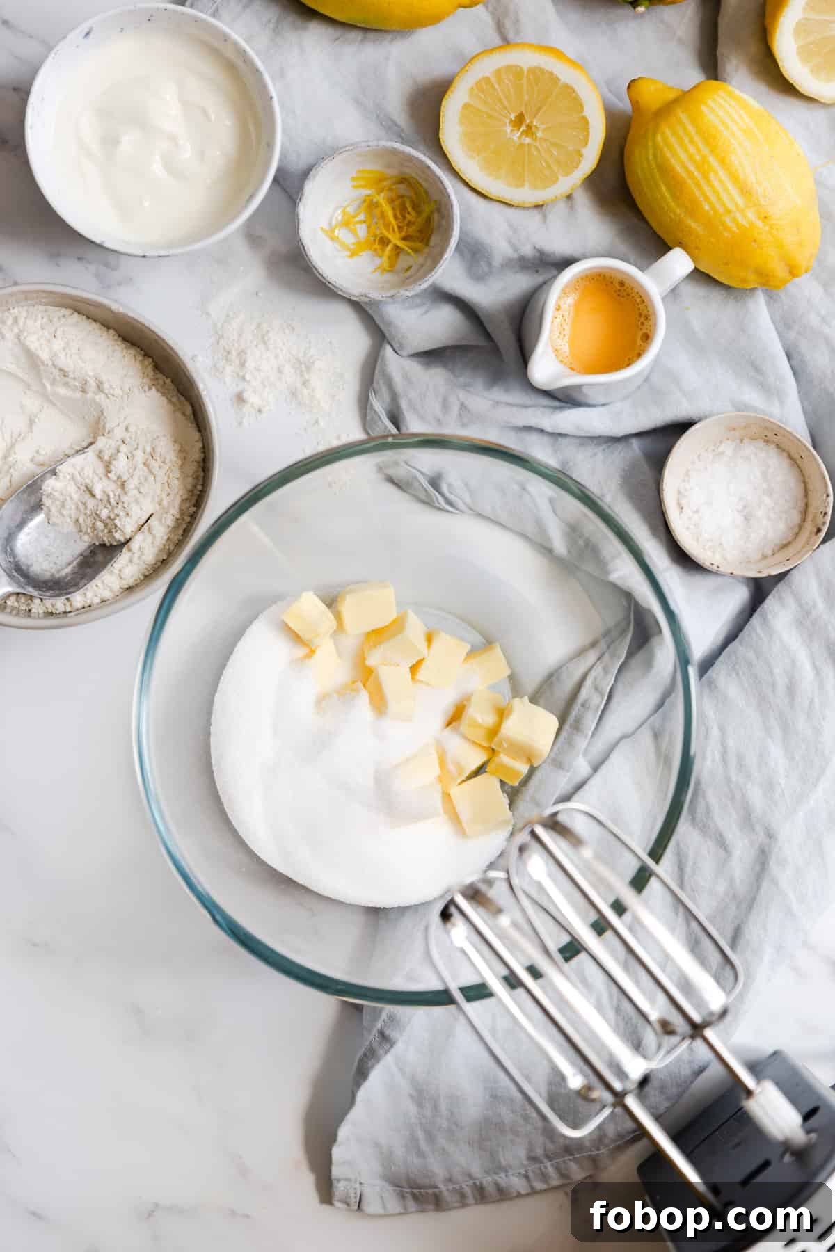 top view of some butter and sugar in a bowl