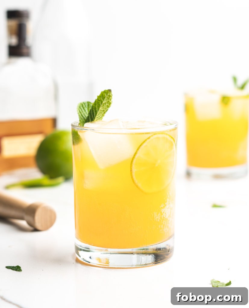 Apricot Mint Bourbon Smash Cocktail Recipe 4 Fizzy and delicious, this cocktail features bourbon, mint, apricot nectar, and soda!