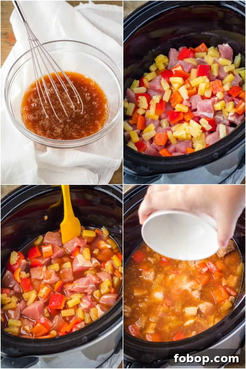 Slow Cooker Sweet and Sour Pork Recipe for Tender, Saucy Pork 4 steps for making sweet and sour pork in a crock pot