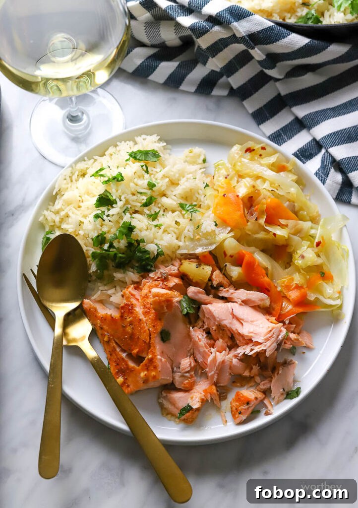 Honey-Glazed Pineapple Salmon with Garlic and Soy Sauce 14 Salmon Dinner idea with rice and cabbage for sides