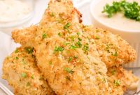 Crispy Parmesan Chicken Tenders with Garlic Herb Dipping Sauce