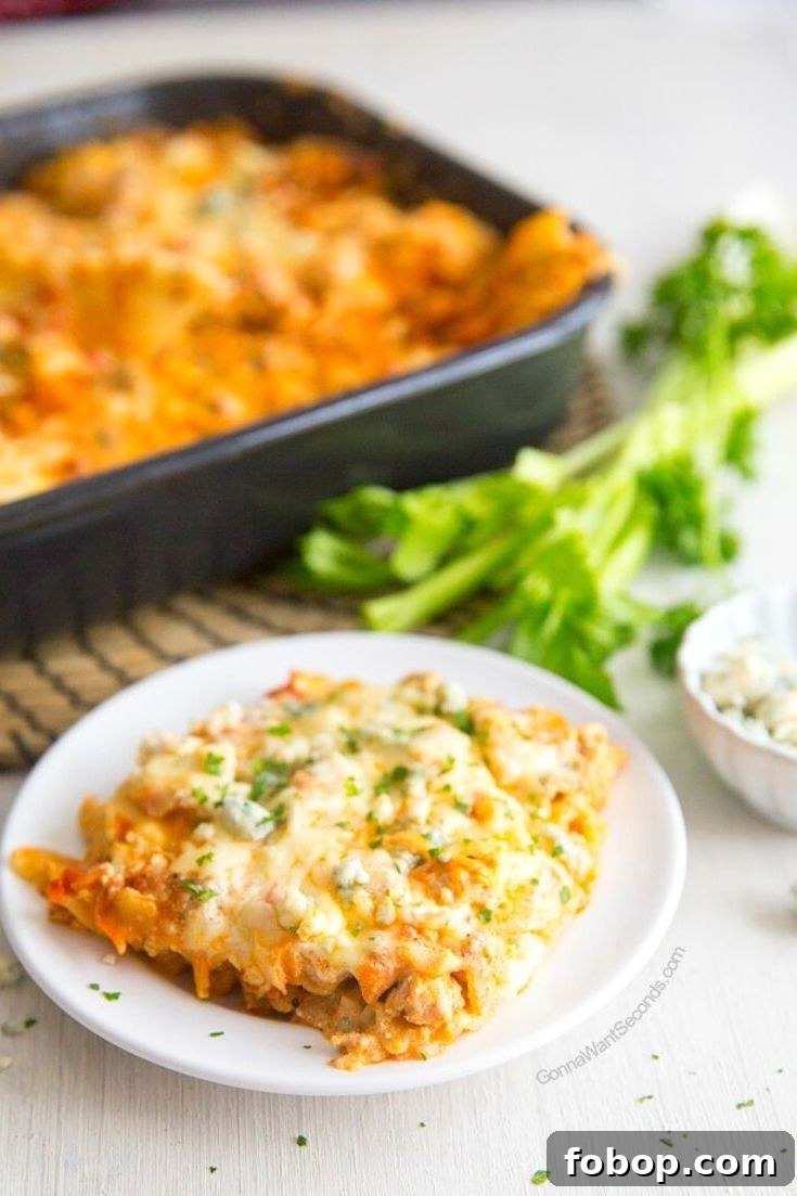 buffalo chicken lasagna on a plate