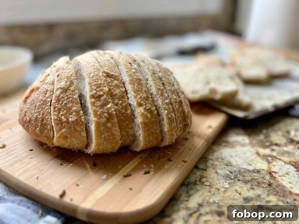 Soft Rosemary Sourdough Loaf: Tender Crust and Aromatic Herb Flavor 15 Pull-apart slices