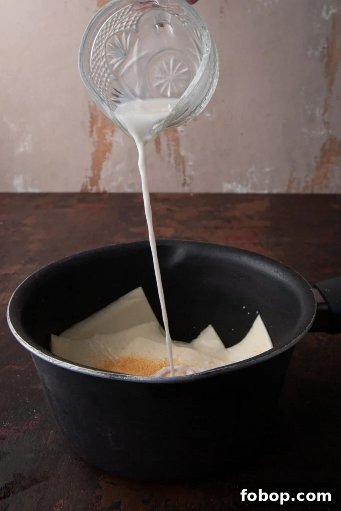 Making a simple and delicious cheese sauce for a vegetarian hoagie.