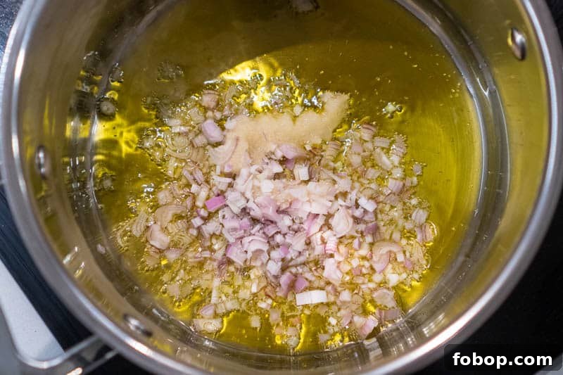Cooking the shallots and garlic