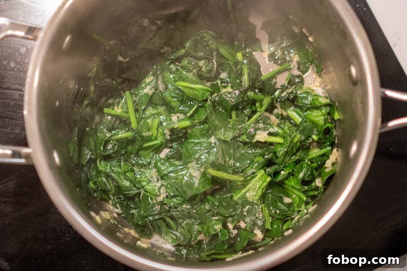 Cooking the spinach