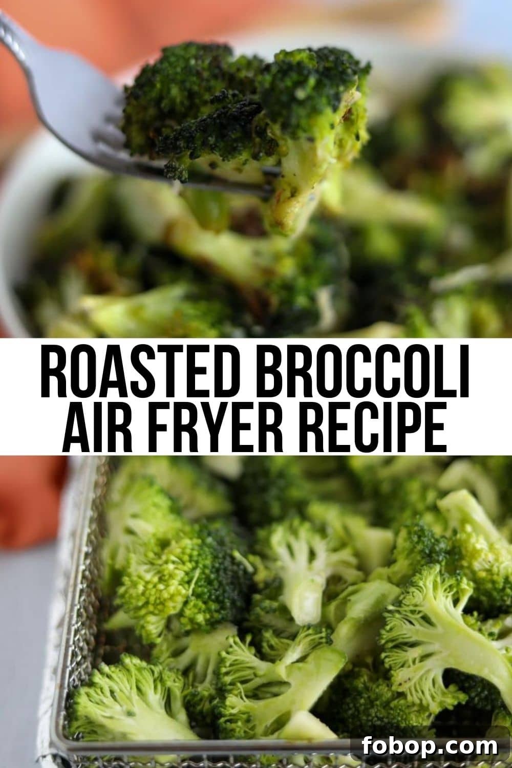 Crispy Garlic Lemon Air Fryer Broccoli Recipe 9 forkful of roasted broccoli