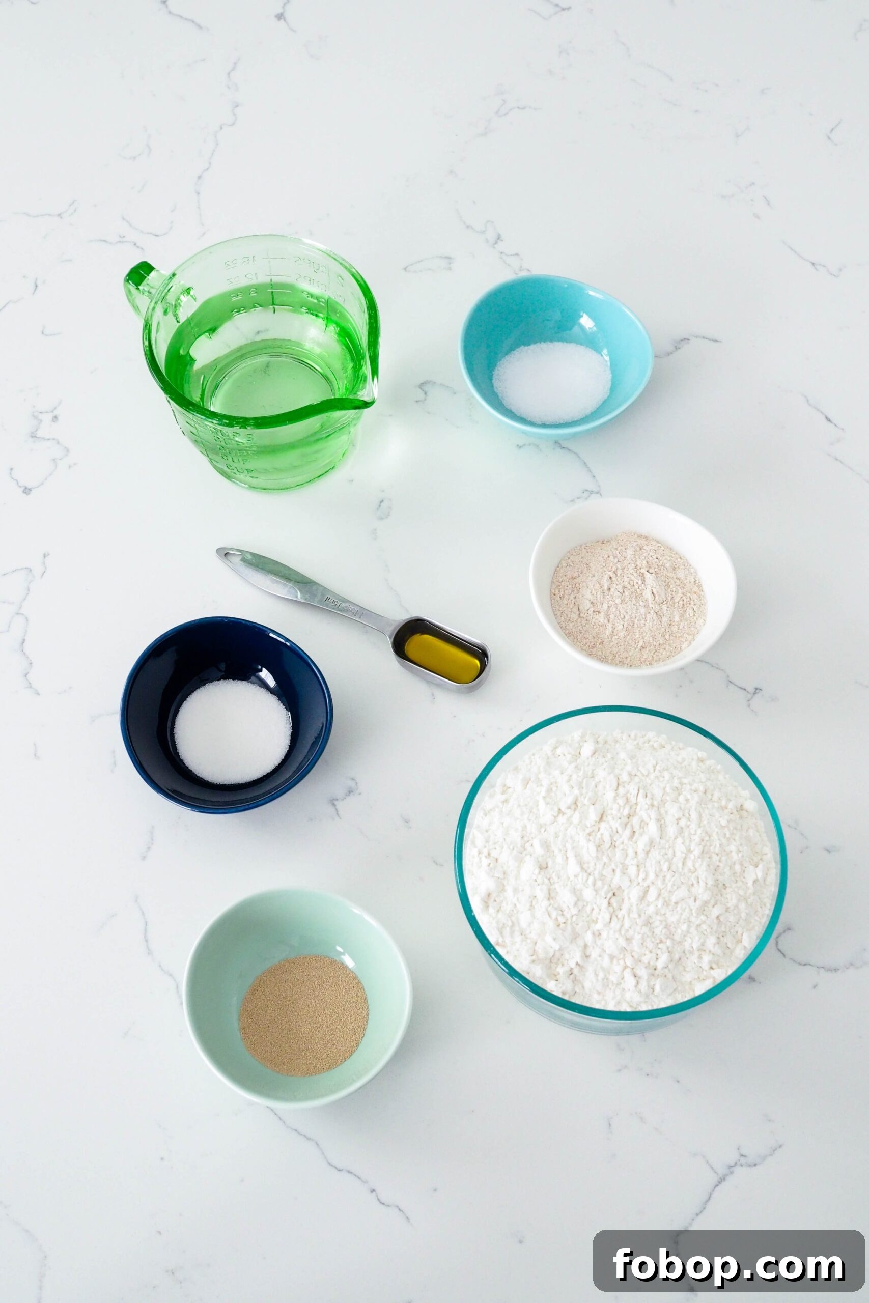 Ingredients for thin crust pizza dough.
