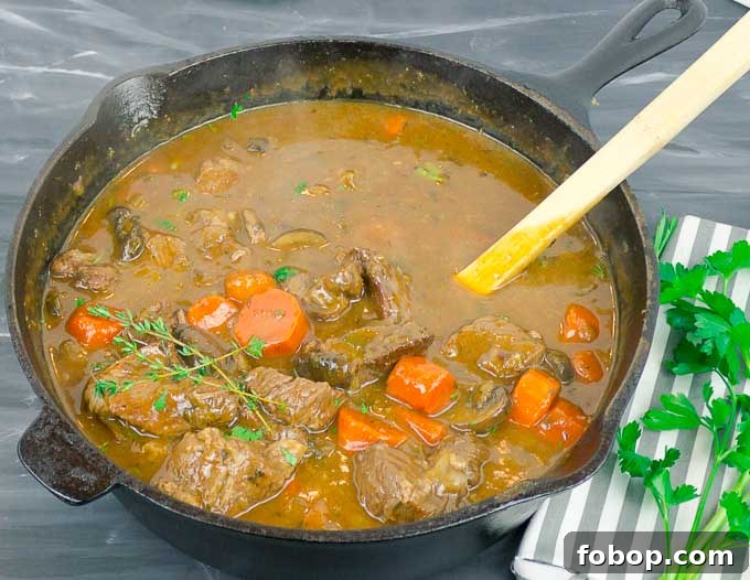 Beef and Guinness Stew with Homemade Guinness Beer Bread 3 Beef and Guinness Stew in a cast iron dutch oven