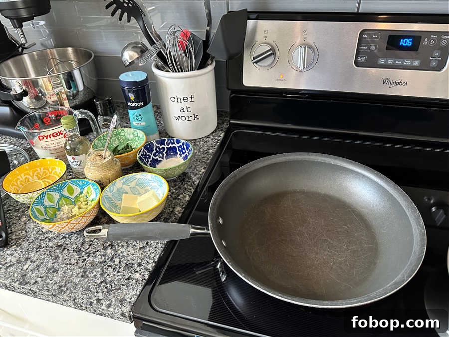 Creamy Tarragon Chicken Recipe with White Wine and Garlic 11 kitchen set up for cooking chicken tarragon