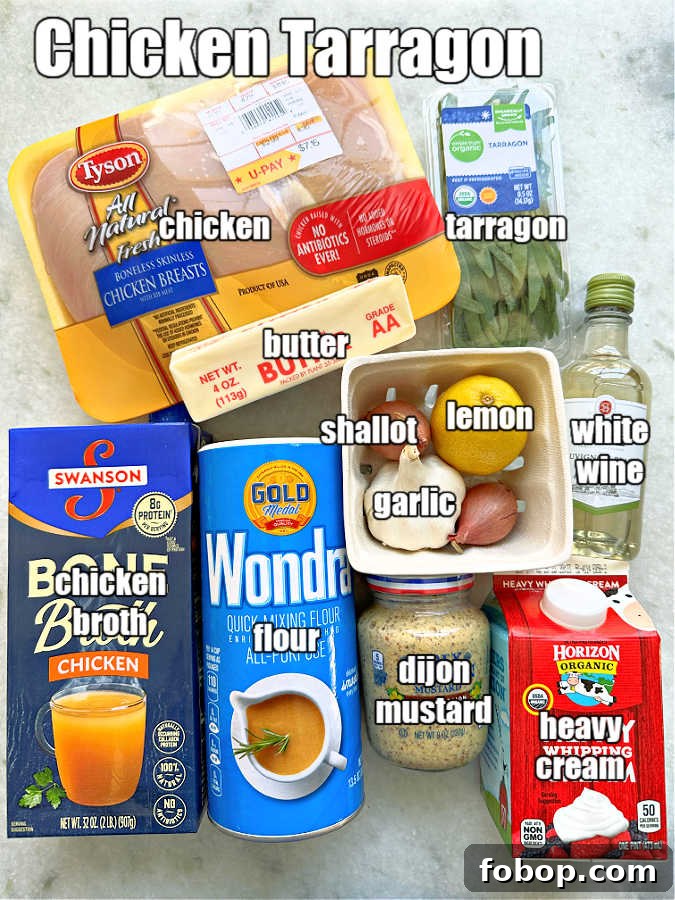 Creamy Tarragon Chicken Recipe with White Wine and Garlic 6 all ingredients needed to make chicken tarragon