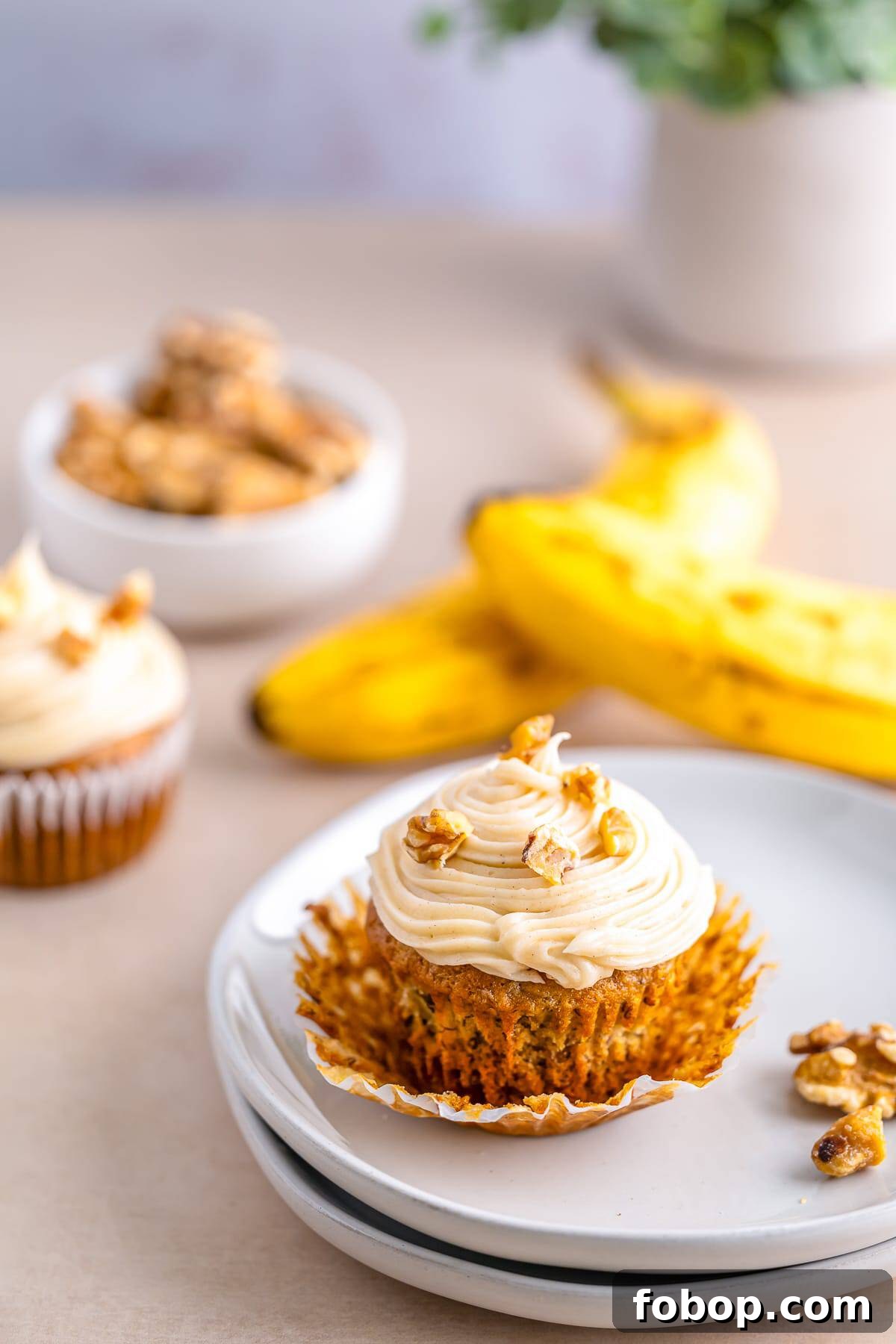 banana cupcakes recipe on a white plate