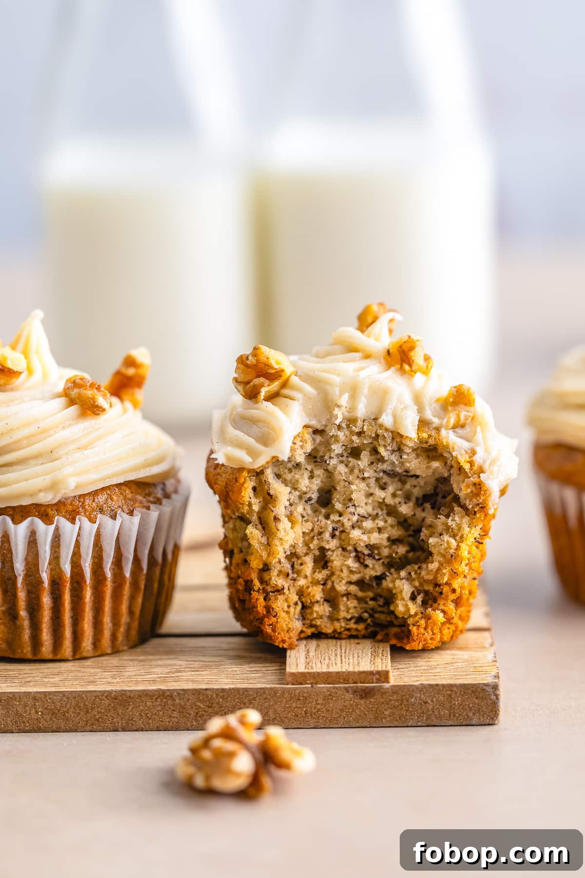 a bite taken out of banana cupcakes recipe