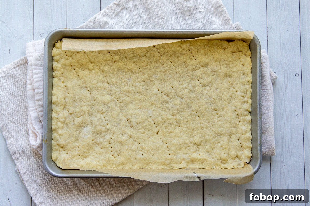 a shortbread crust ready to bake.