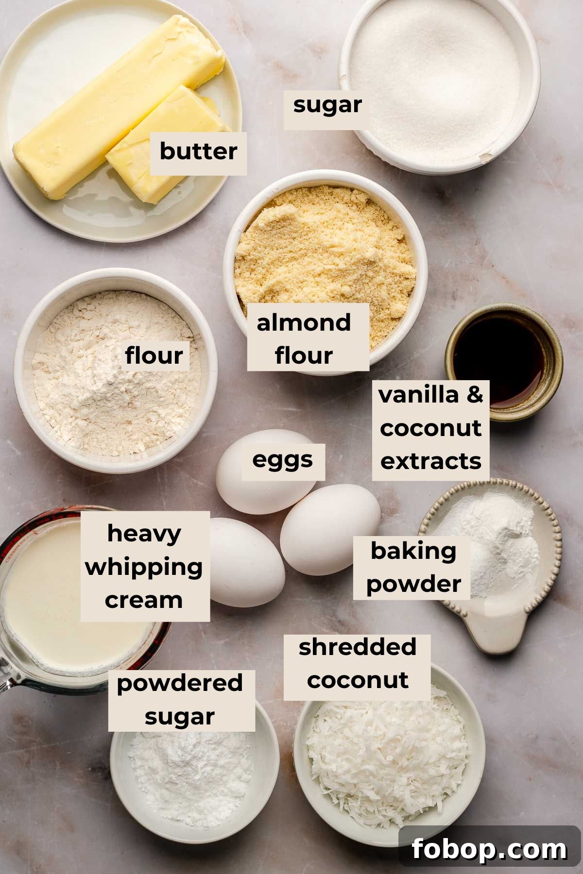 Coconut Almond Cake Recipe with Moist Layers and Toasted Almonds 3 Ingredients for coconut almond cake.