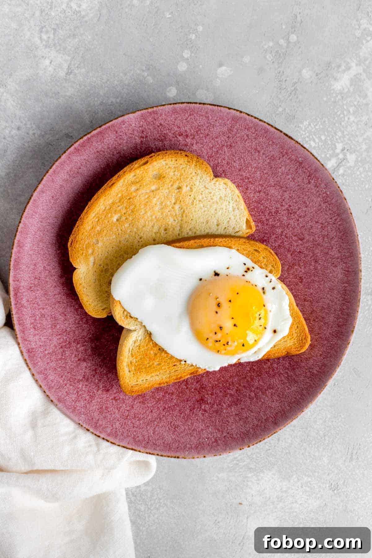 Oven Toasted Bread: How to Toast Slices Perfectly Every Time 8 Two pieces of toast, one with an egg on top.