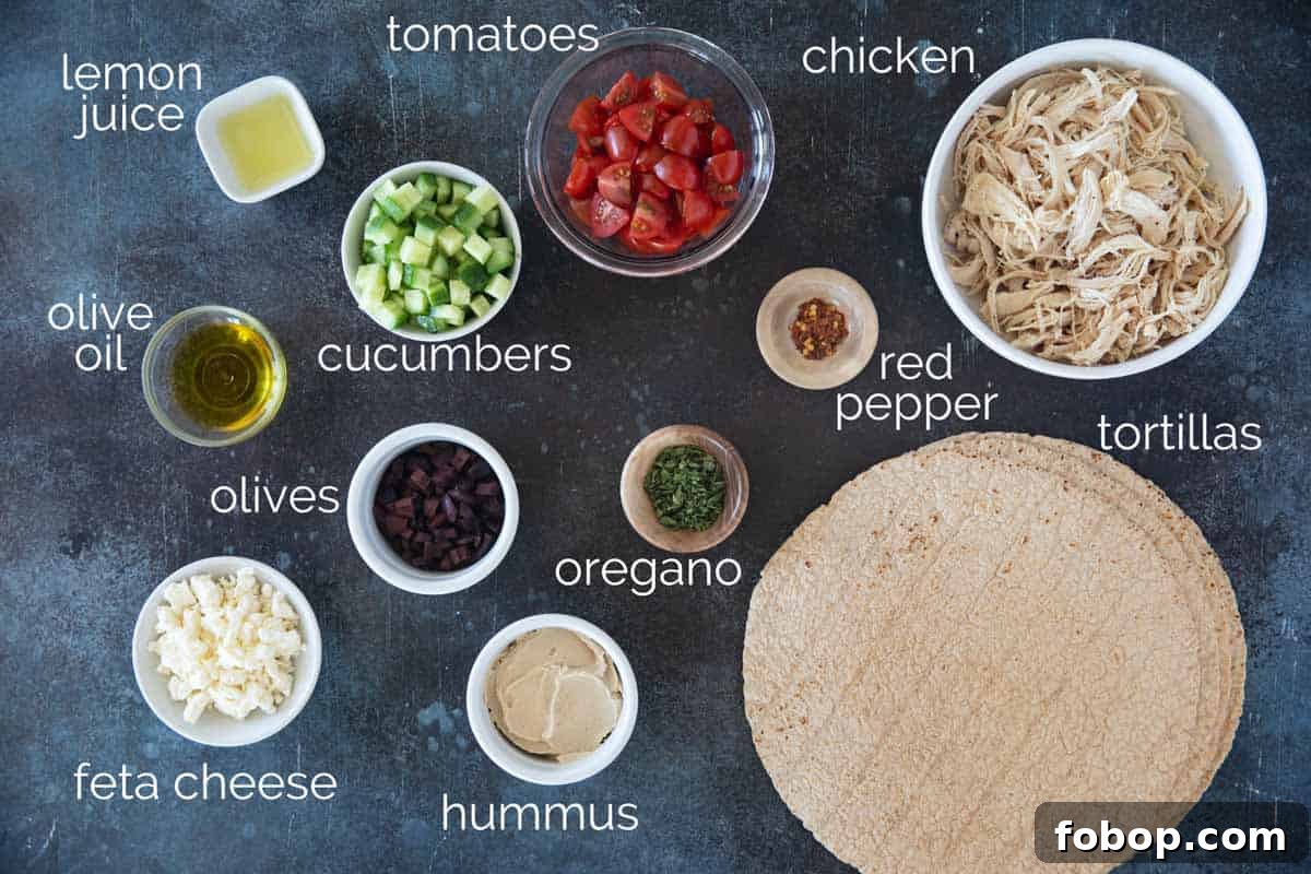 Mediterranean Chicken Wrap Recipe with Tzatziki and Feta 3 Ingredients to make Greek Chicken Wraps.