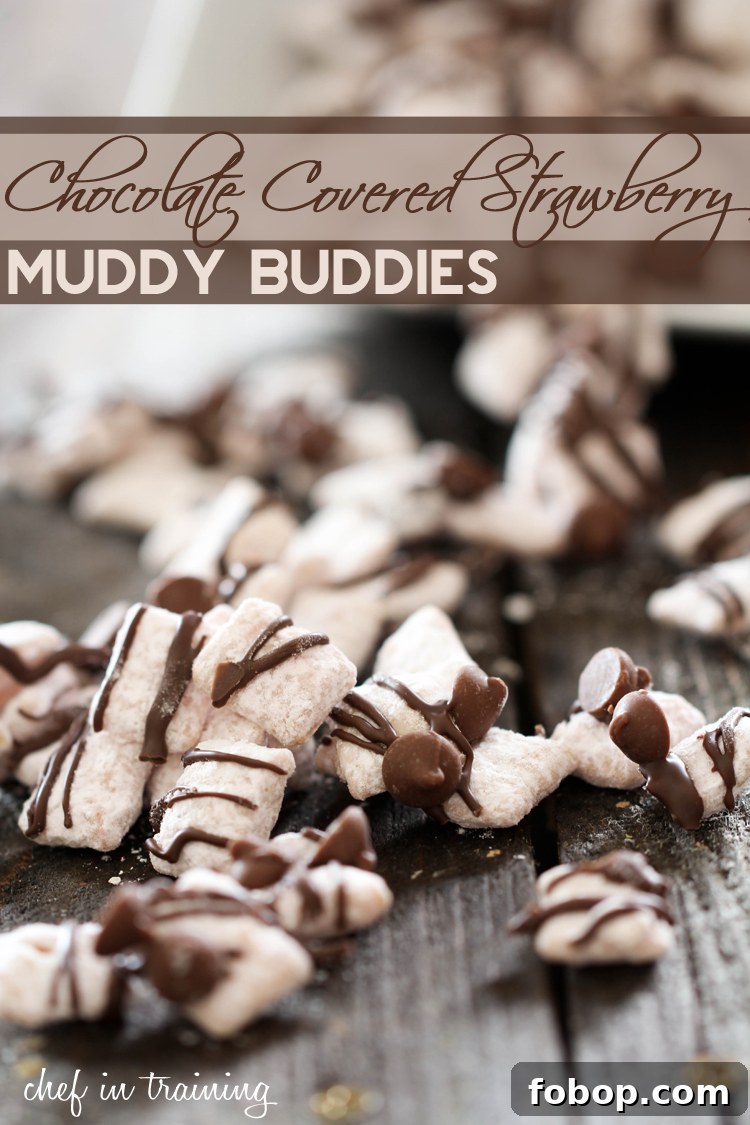 Chocolate Covered Strawberry Muddy Buddies on chef-in-training.com ...An easy, delicious and addictive recipe! These are incredible! #dessert #recipe #chocolate