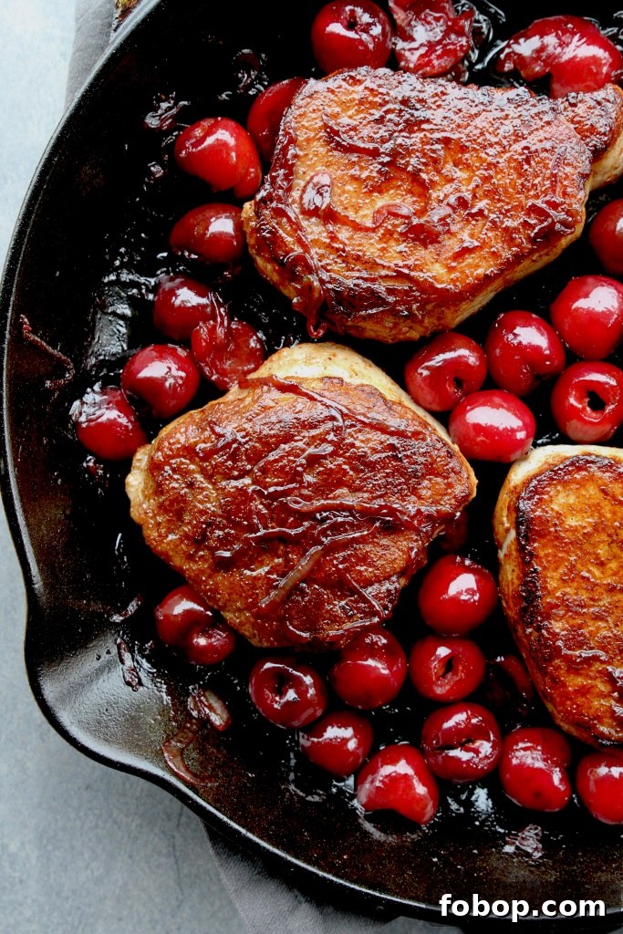 Bourbon Cherry Pork Chops with Pan-Seared Glaze 2 pork chops with cherries & bourbon