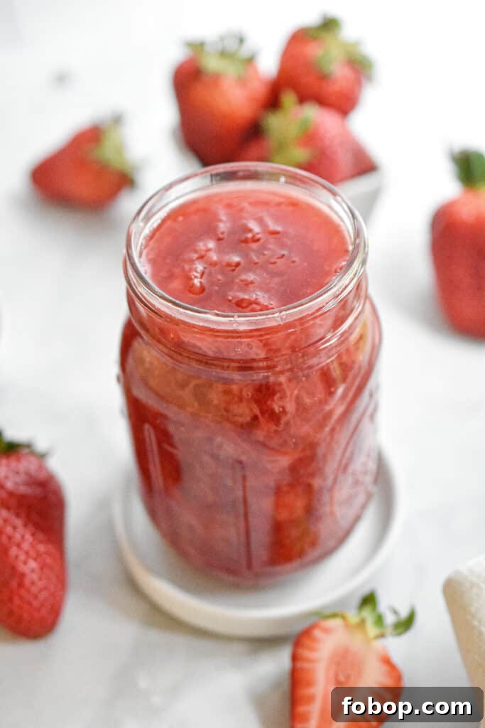 close up of the texture of 3 ingredient instant pot strawberry jam