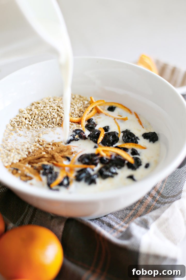 Tangerine Cherry Steel-Cut Overnight Oats Recipe 4 photo showing how to make overnight steel cut oats to make this cherry oatmeal recipe