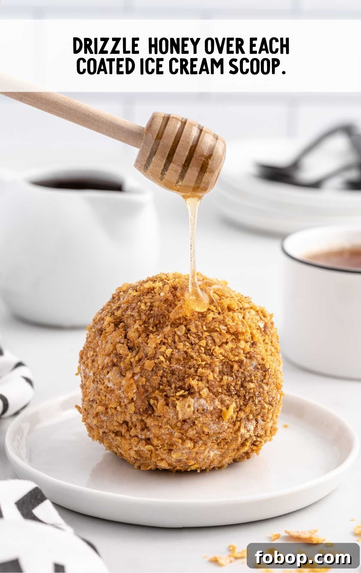 Authentic Mexican Fried Ice Cream Recipe: Crispy Cinnamon Sundae 7 honey drizzled over each ice cream scoop