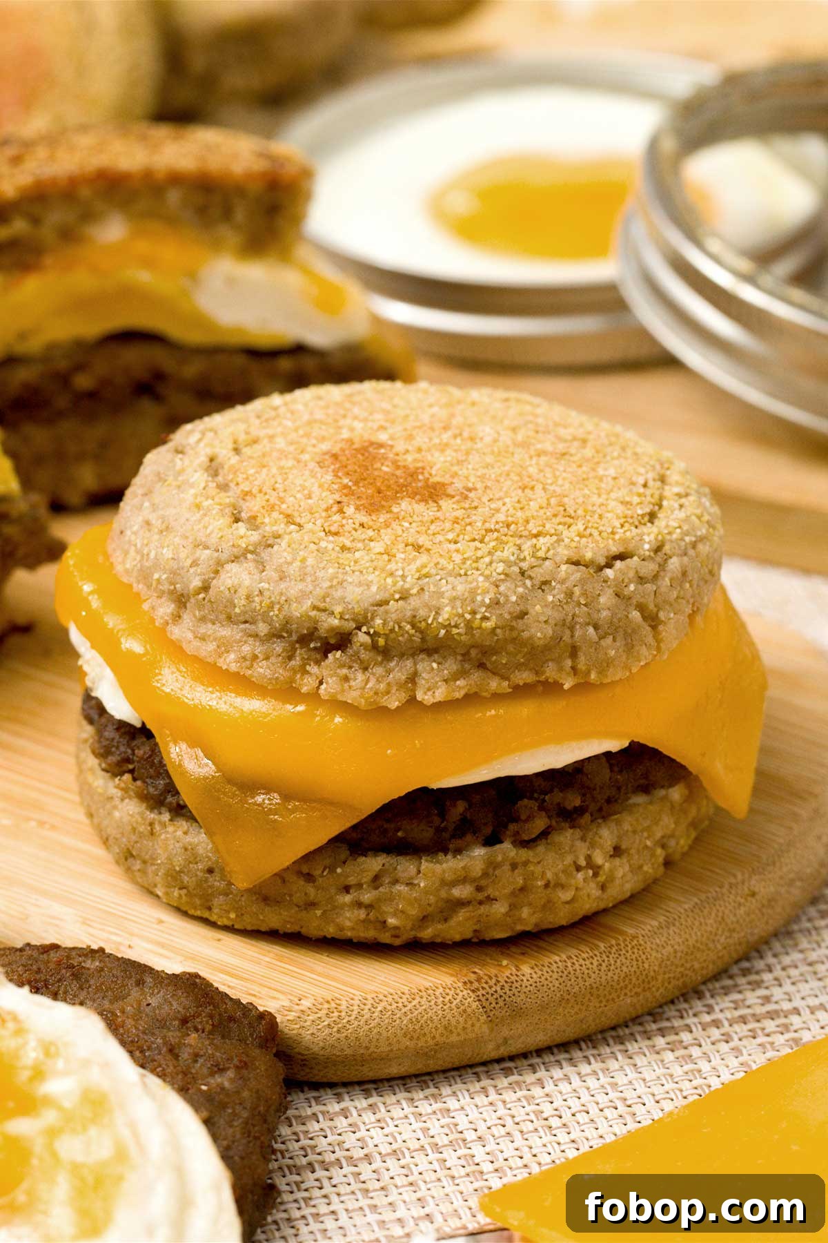 Breakfast mcmuffin with homemade English muffin.