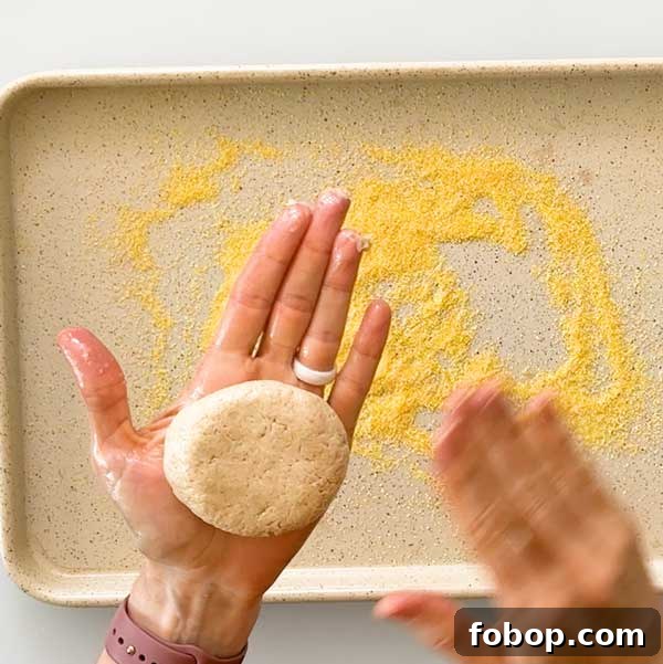 Shaping the English muffin in your hands.
