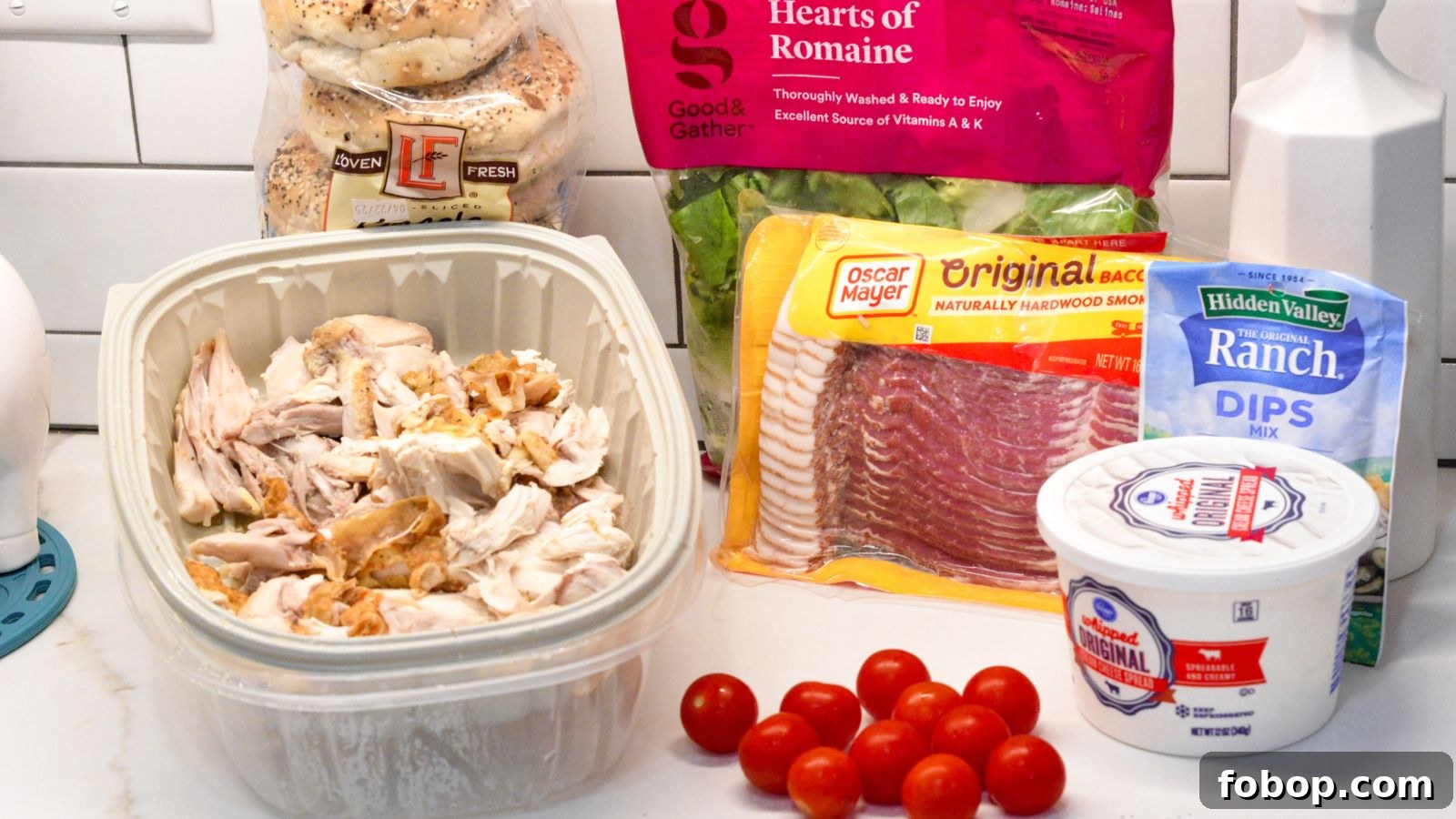 Ingredients for chopped chicken bacon ranch salad