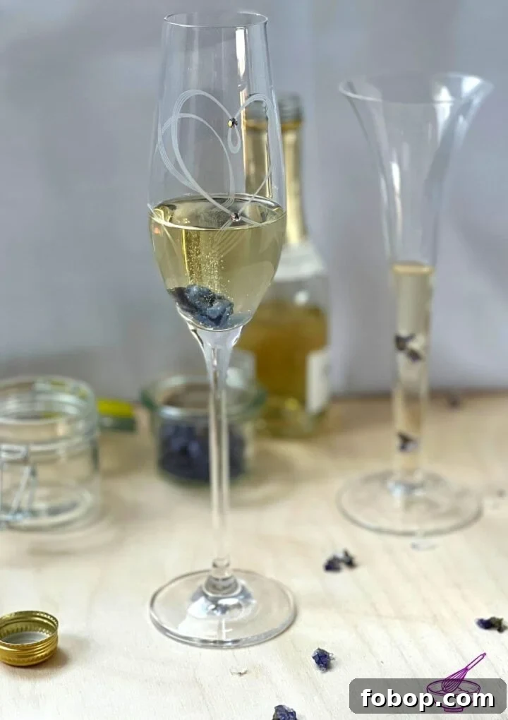 Sparkling Wine–Candied Violets: Elegant Floral Dessert Recipe 5 Served sparkling wine with sweets