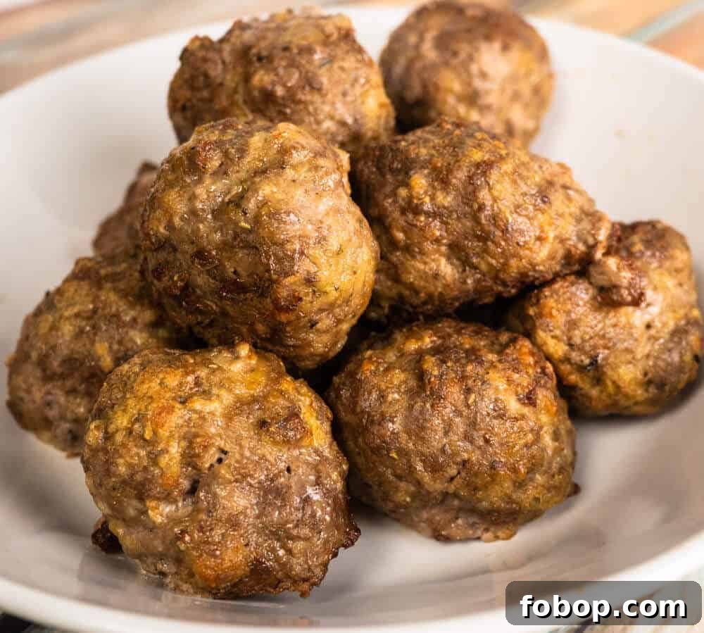 Crispy Air Fryer Meatballs in 10 Minutes: Quick Family Recipe 6 Cooked and ready close up.
