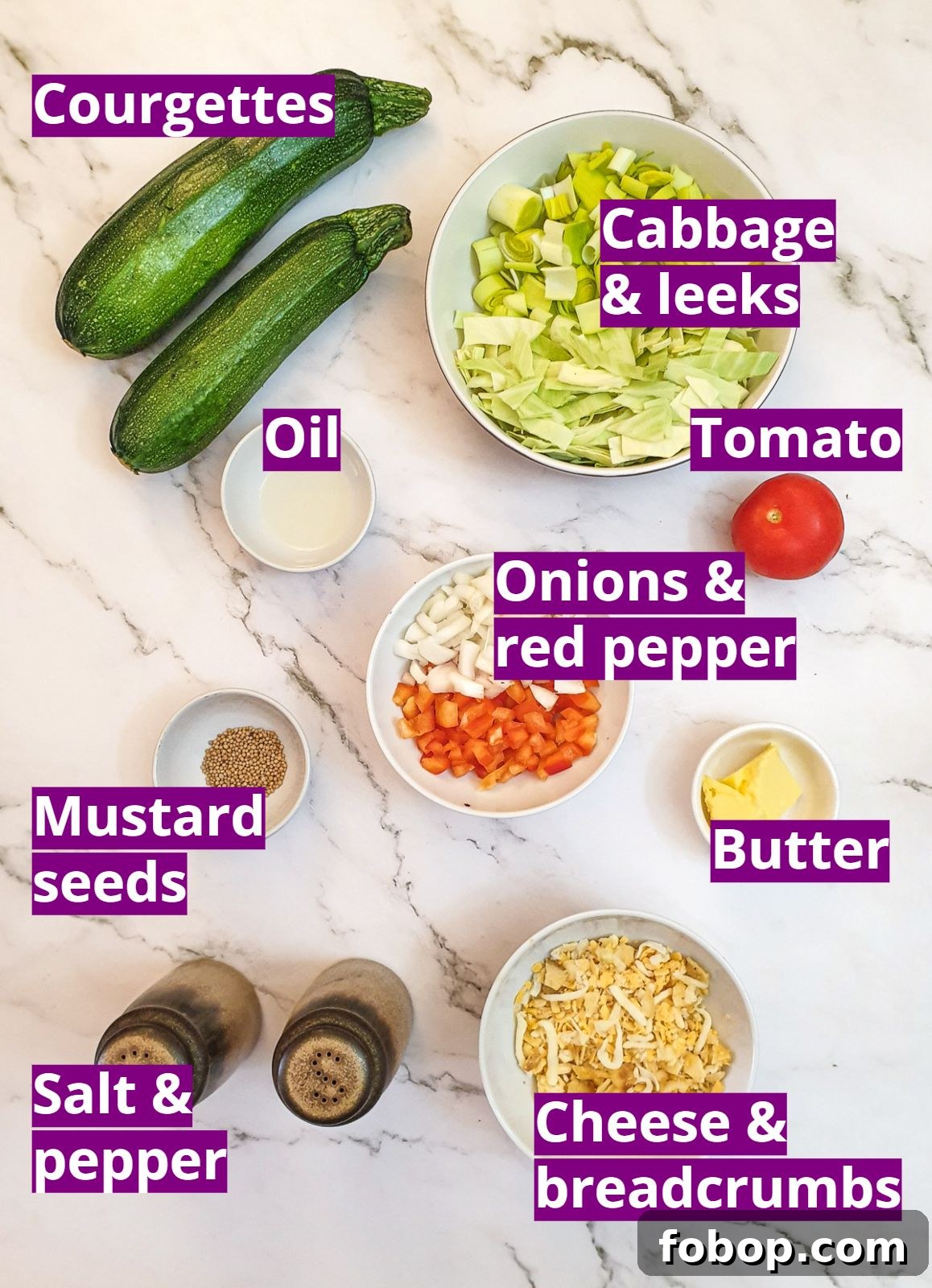 Ingredients for cabbage-stuffed-courgettes.