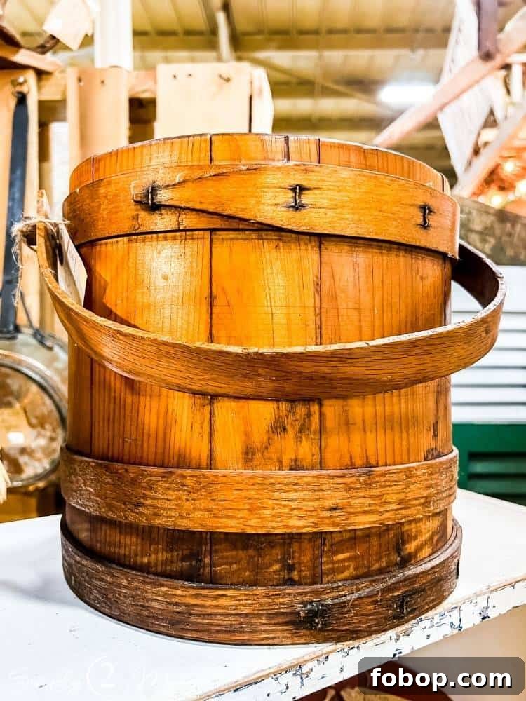 antique firkin sugar bucket with handle down