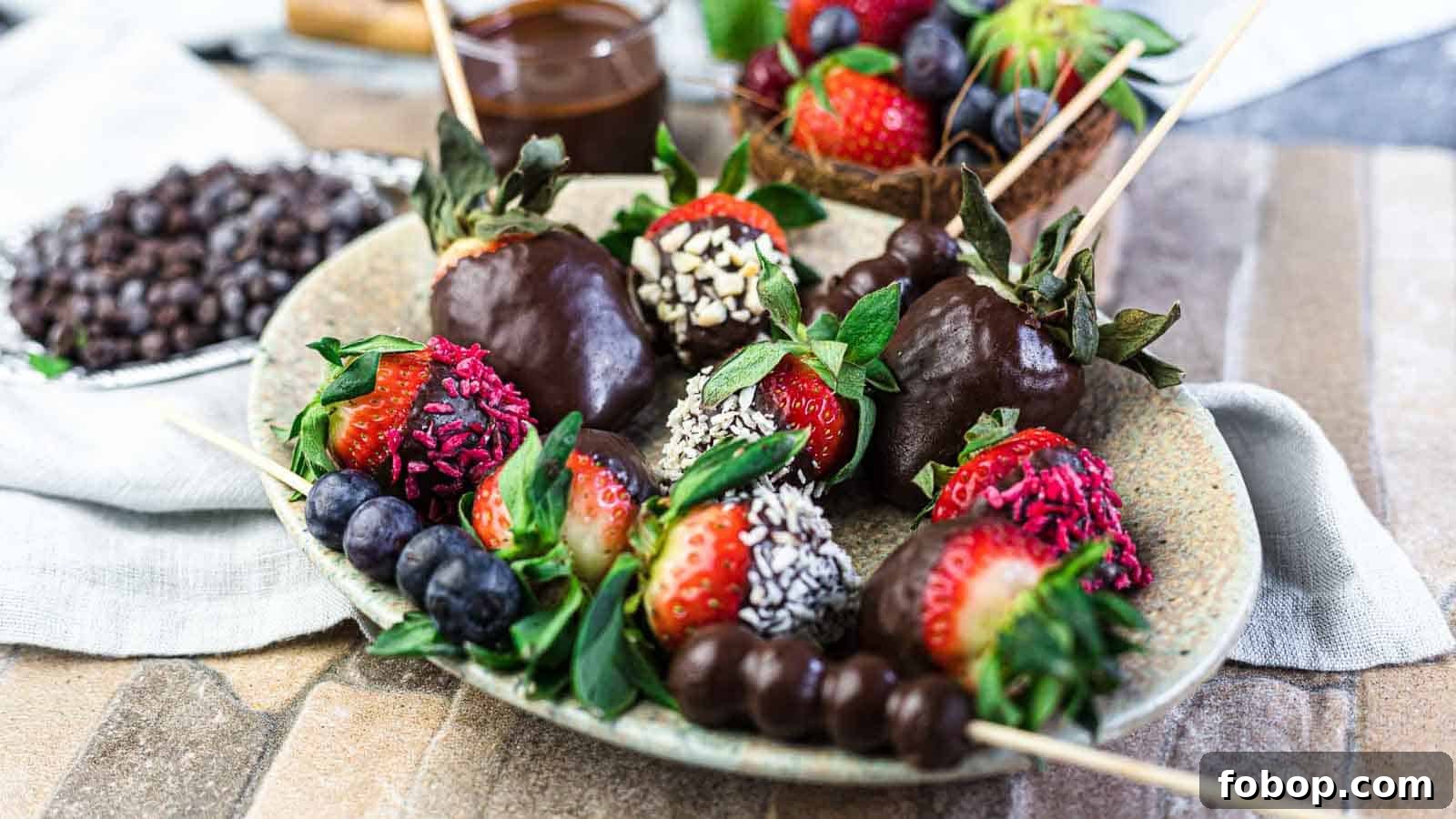 11 Irresistible Strawberry Recipes That Put Fruit Centerstage 11 Chocolate Covered Strawberries and berries on a plate.